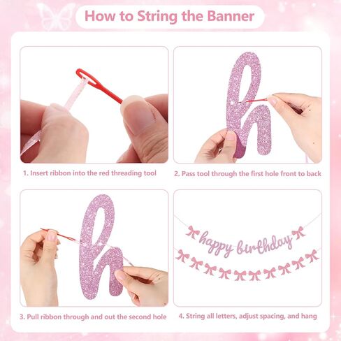 Pink Bow Birthday Decorations Coquette Party Decorations with Happy Birthday Banner, Cake Topper, Bow Cake Decoration, 24Pcs Bowknot Cupcake Topper for Bday Bridal Shower Bachelorette Valentine's Day in Saudi Arabia