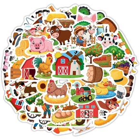 100 Pcs Farm Animal Stickers for Kids, Cute Animals Water Bottle Stickers for Kids Waterproof, Vinyl Laptop Kid Sticker Pack, Barn Cow Pig Stickers for Girls Boys Classroom Prizes in Saudi Arabia