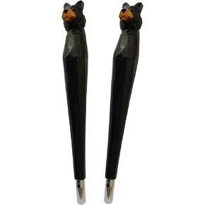 LongJT 2PCS Wood Carved Animal Gel Pen 100% Handmade and handpaited Cute Stationary Supply Office Supply Fun Novelty Writing Pen Unique Gift for Animal (Black Bear) in Saudi Arabia