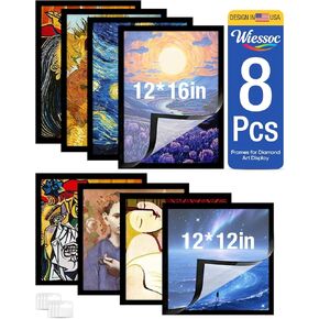 8 قطع إطارات فنية ماسية وإطارات رسم ماسية متنوعة - تتضمن 4 مقاس 12 × 16 بوصة و4 إطارات مغناطيسية ذاتية اللصق مقاس 12 × 12 بوصة لفن القماش، لا حاجة لأي أدوات لديكور باب الحائط المنزلي in Kuwait