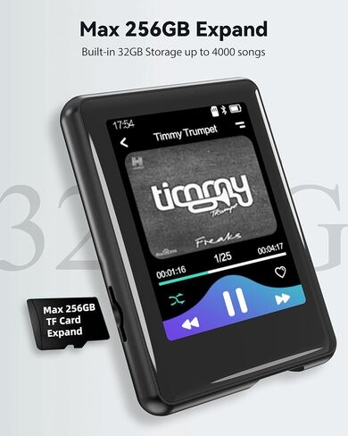64GB MP3 Player with Bluetooth 5.3, Full Touch Screen Mp3 Mp4 Music Player Built-in Speaker,FM Radio,Voice Recorder,Ebook,Support 256GB TF Card,Shuffle. Earphones Included in Saudi Arabia