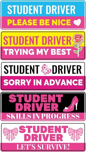 5pcs Student Driver Magnet, Cute Pink Student New Driver Magnetic Car Magnet Please Be Nice Trying My Best Decal Reflective Bumper Sticker Rookie Safety Novice Beginner Warning Sign for Car Learner in Saudi Arabia