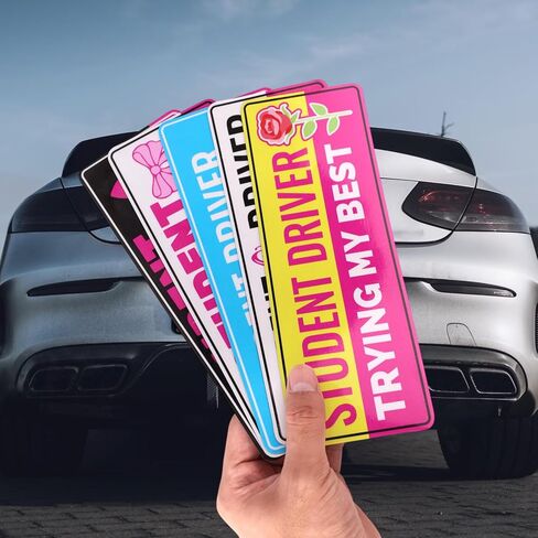 5pcs Student Driver Magnet, Cute Pink Student New Driver Magnetic Car Magnet Please Be Nice Trying My Best Decal Reflective Bumper Sticker Rookie Safety Novice Beginner Warning Sign for Car Learner in Saudi Arabia