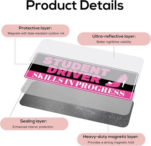 5pcs Student Driver Magnet, Cute Pink Student New Driver Magnetic Car Magnet Please Be Nice Trying My Best Decal Reflective Bumper Sticker Rookie Safety Novice Beginner Warning Sign for Car Learner in Saudi Arabia