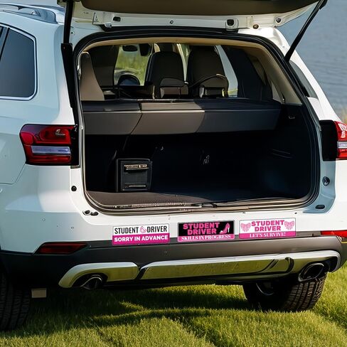 5pcs Student Driver Magnet, Cute Pink Student New Driver Magnetic Car Magnet Please Be Nice Trying My Best Decal Reflective Bumper Sticker Rookie Safety Novice Beginner Warning Sign for Car Learner in Saudi Arabia
