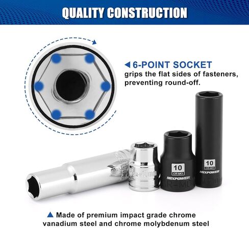 MIXPOWER 10 PCS 1/4" & 3/8" Drive 10mm 6 Point Single Size Socket Set, Universal Joint, Deep& Standard Socket Set in Saudi Arabia