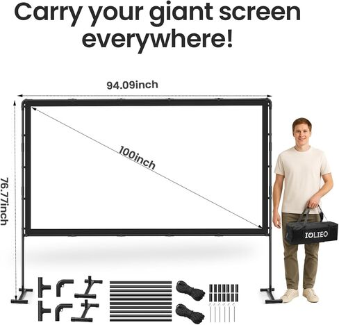2024 Upgraded Portable Projector Screen - Black Backing,100-A Straight Edges, Foldable, Washable and Wrinkle-Free - for Indoor Home Theater and Outdoor Cinema - 100 inch White 16:9 by IOLIEO in Saudi Arabia