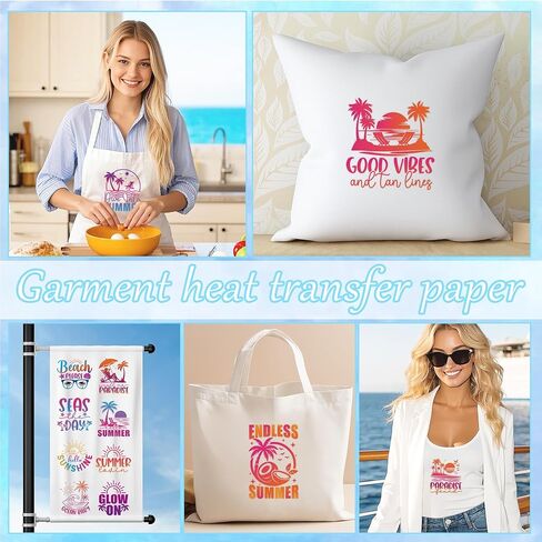 Summer Iron on Transfers for T-Shirts, 24 Pcs Sunset DTF Transfers Ready to Press, Family Vacation leton Iron on Patch Decals, Heat Transfer Vinyl for Bag Clothing DIY Craft in Saudi Arabia