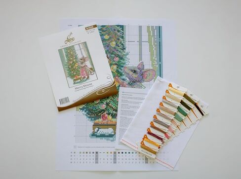 Aine - Merry Mouse A1026، مجموعات غرز متقاطعة لعيد الميلاد مقاس 6 بوصات × 8¼، مجموعات غرز متقاطعة احتفالية للمبتدئين والمتقدمين، مجموعة خياطة متقاطعة للكبار، مجموعة خياطة تطريز الحيوانات in Kuwait