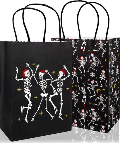 JarThenaAMCS 24Pcs Gothic Christmas Gift Bags with Handles Black Dancing Skeleton Candy Goodie Bags for Xmas Gothic Party Favors Supplies in Saudi Arabia