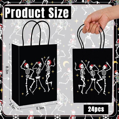 JarThenaAMCS 24Pcs Gothic Christmas Gift Bags with Handles Black Dancing Skeleton Candy Goodie Bags for Xmas Gothic Party Favors Supplies in Saudi Arabia