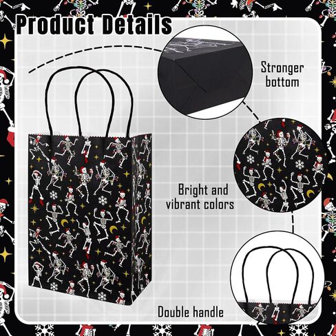 JarThenaAMCS 24Pcs Gothic Christmas Gift Bags with Handles Black Dancing Skeleton Candy Goodie Bags for Xmas Gothic Party Favors Supplies in Saudi Arabia