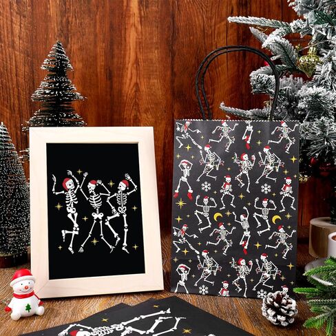 JarThenaAMCS 24Pcs Gothic Christmas Gift Bags with Handles Black Dancing Skeleton Candy Goodie Bags for Xmas Gothic Party Favors Supplies in Saudi Arabia