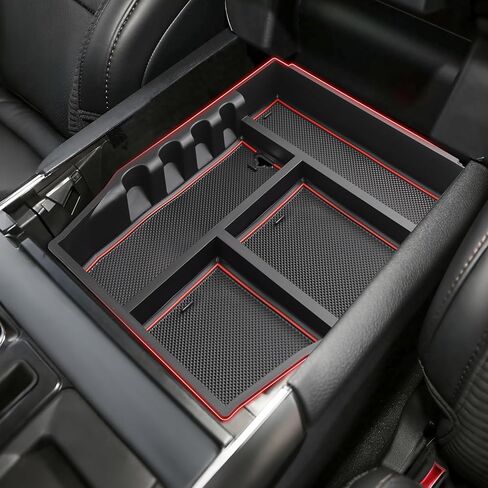 منظم وحدة التحكم المركزية من Autoorder لسيارة Ford Explorer 2020 2021 2022 2023 2024 ملحقات صندوق تخزين مسند الذراع صينية إدخال ثانوية مع حصيرة حمراء in Saudi Arabia