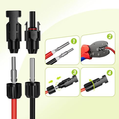 سلك لوحة شمسية 10AWG، كابل تمديد شمسي 2 × 50 قدم 6 مم² أحمر وأسود 84 جديلة من الأسلاك الكهروضوئية النحاسية المعلبة، XLPE معزول مقاوم للحريق والأشعة فوق البنفسجية للنظام الكهروضوئي خارج الشبكة RVs والقوارب والسيارات in Kuwait