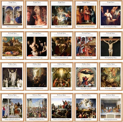 Resurhang 20 Pack Mysteries of the Rosary Poster Set Laminated Print Unframed Catholicism Classroom Decor Religious Wall Decoration Unframed Poster for Church Members Faith Families Gift in Saudi Arabia