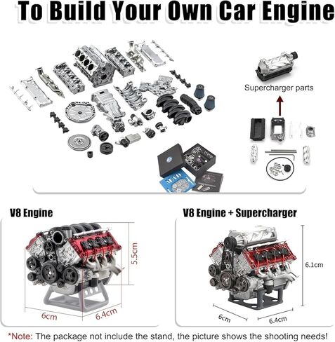 مجموعات محرك V8 صغيرة تعمل، مجموعة محرك V8 طراز Cison Engine MAD RC مجموعات نماذج محرك للبالغين للبناء، مناسبة للسيارة AX90104 SCX10Ⅱ Capra VS4-10 Pro/Ultra (محرك V8 + شاحن فائق) in Kuwait