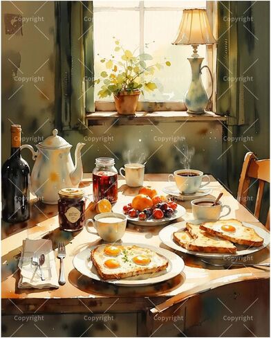 Country Kitchen Paint by Numbers Kit for Adults - DIY Rustic Breakfast Table Scene Painting on Canvas 16x20 Inches, Acrylic Paint Set, Suitable for Beginners,Art for Home Decoration or Gifts in Saudi Arabia