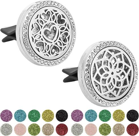 Essential Oil Car Diffuser Vent Clips, Sparkling Essential Oil Car Diffuser, with 20 Refill Pads, for Long Lasting Automotive Odor Eliminator Decoration Accessories for Women Girls (2 Pcs) in Saudi Arabia