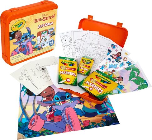 حافظة فنية للتلوين من كرايولا ليلو آند ستيتش (75+ قطعة)، أقلام تحديد وأقلام تلوين وصفحات تلوين وملصقات وملصق، مجموعة فنية للأطفال، هدية ليلو وستيتش للفتيات والفتيان، 5+ in Saudi Arabia