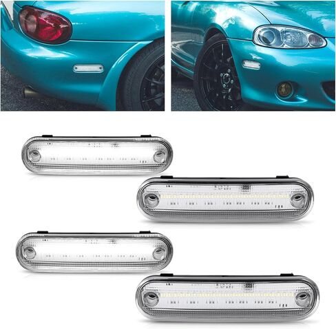 KUAFU Side Marker Light Compatible with 1990-2005 Mazda Miata MX-5 Fender Flare Lamps Side Marker Parking Reflectors 4Pcs Clear Lens White Light LED Front & Rear Replacement for NA01515FX 8BN1-51-120 in Saudi Arabia