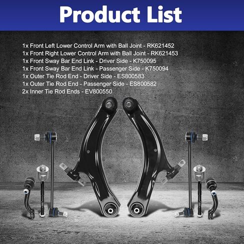 8pcs Front Suspension Kit Lower Control Arm with Ball Joint Bushings Sway Bar Link Tie Rod Replacement for 2008-2013 Nissan Rogue 2014-2015 Rogue Select K621452 K621453 MS30194 MS30195 in Saudi Arabia