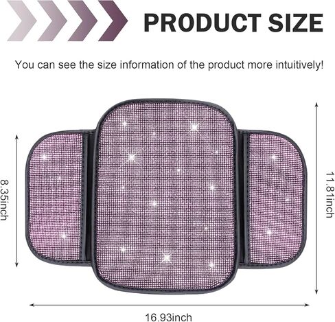 1 PC Bling Car Armrest Console Cushion, Fashionable Diamond Armrest Cover with Two Storage Bags, Crystal Soft Arm Rest Protective Cushion, Universal for Women, Ladies and Girls (White) in Kuwait