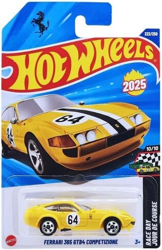 Hot Wheels Ferrari 365 GTB4 Competizione [أصفر] يوم السباق 10/10، 222/250، جديد لعام 2025! مركبة مصبوبة بمقياس 1:64 in Saudi Arabia
