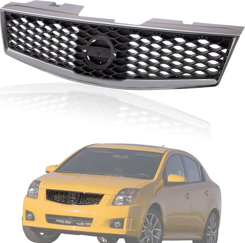 شبكة شواء أمامية CarPartsDepot متوافقة مع Nissan Sentra (كروم ورمادي داكن، 2007-2012 Sentra SE-R SR شبكة علوية) in Kuwait