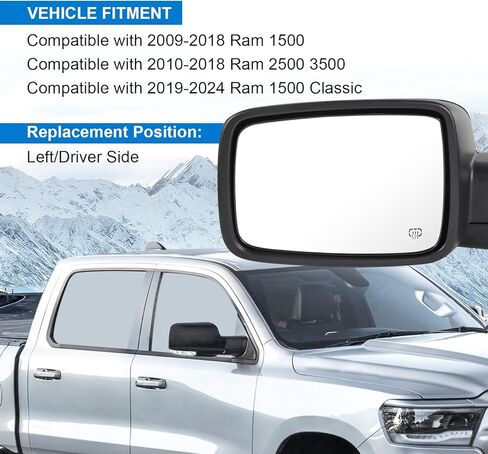 JDMSPEED Right Passenger Side Door Mirror Compatible with 2009-2018 Ram 1500 2010-2018 Ram 2500 3500 with Heated Power Glass Turn Signal Puddle Light(9 Pins) in Saudi Arabia