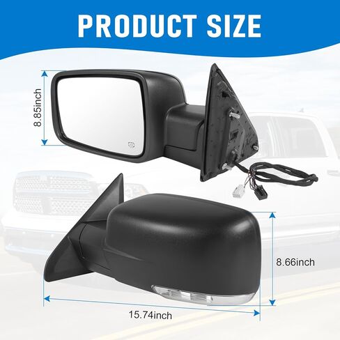 JDMSPEED Right Passenger Side Door Mirror Compatible with 2009-2018 Ram 1500 2010-2018 Ram 2500 3500 with Heated Power Glass Turn Signal Puddle Light(9 Pins) in Saudi Arabia