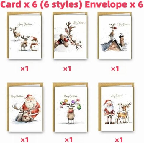 6-Pack Funny Christmas Greeting Cards with Envelopes - Assorted Festive Holiday Designs | For Family, Friends, Colleagues | Blank Inside for Personal Messages in Saudi Arabia