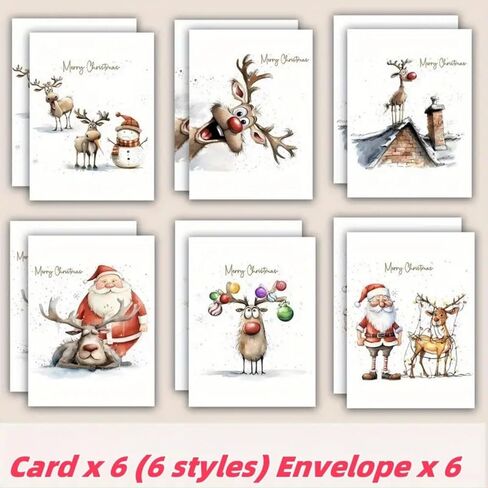 6-Pack Funny Christmas Greeting Cards with Envelopes - Assorted Festive Holiday Designs | For Family, Friends, Colleagues | Blank Inside for Personal Messages in Saudi Arabia