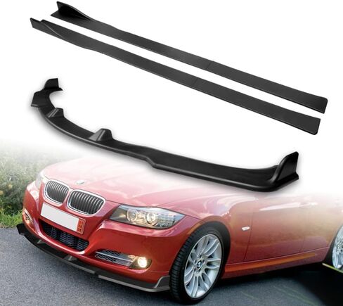 Q1-TECH, 9-Piece Front Bumper Lip & Side Skirt Extensions Diffuser Compatible with 2009-2012 BMW E90 4 Door Sedan only, Front Lip Spoiler Air Chin Body Splitter ABS, 2010 2011 (Painted Carbon) in Saudi Arabia