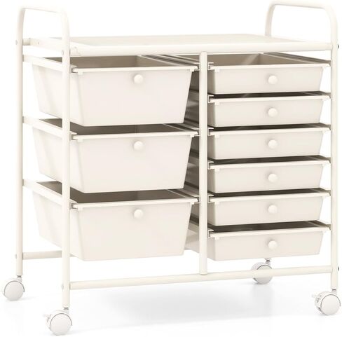 9 Drawer Rolling Storage Cart, Craft Art Drawer Organizer for Supplies Tool Paper, Mobile Utility Cart on Wheels for Classroom Teacher Office Home School (White) in Saudi Arabia