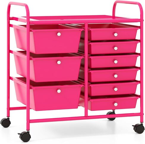 9 Drawer Rolling Storage Cart, Craft Art Drawer Organizer for Supplies Tool Paper, Mobile Utility Cart on Wheels for Classroom Teacher Office Home School (White) in Saudi Arabia