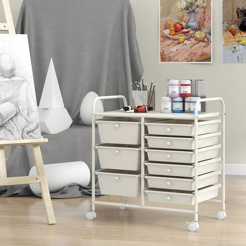 9 Drawer Rolling Storage Cart, Craft Art Drawer Organizer for Supplies Tool Paper, Mobile Utility Cart on Wheels for Classroom Teacher Office Home School (White) in Saudi Arabia