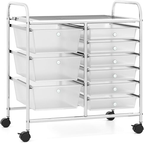 9 Drawer Rolling Storage Cart, Craft Art Drawer Organizer for Supplies Tool Paper, Mobile Utility Cart on Wheels for Classroom Teacher Office Home School (White) in Saudi Arabia