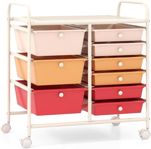 9 Drawer Rolling Storage Cart, Craft Art Drawer Organizer for Supplies Tool Paper, Mobile Utility Cart on Wheels for Classroom Teacher Office Home School (White) in Saudi Arabia