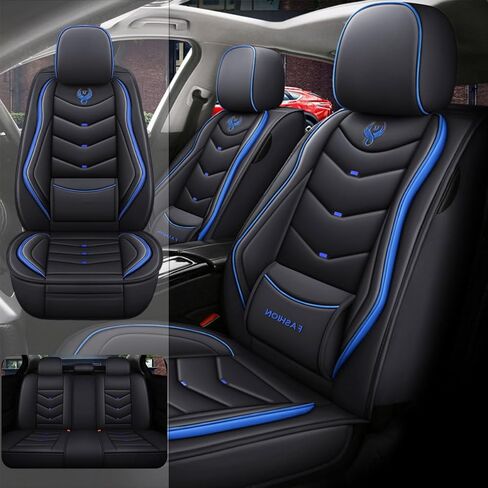 غطاء مقعد السيارة لسيارة Hyundai Venue 2020-2026، جلد صناعي مقاوم للماء والغبار، متوافق مع الوسادة الهوائية، واقيات الوسادة، ملحقات السيارة الداخلية (أسود وأزرق، 5 مقاعد) in Kuwait
