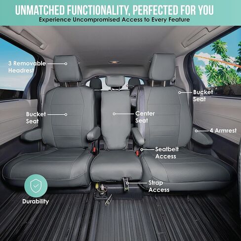 FH Group Custom Fit Car Seat Covers Specifically Made for 2021-2024 Toyota Sienna 7 Seater, Faux Leather Automotive Seat Covers - 2nd Row Solid Gray in Saudi Arabia