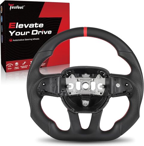 Steering Wheel, Full Leather D-Shaped Flat-Bottom Steering Wheel for Dodge/Jeep Grand Cherokee/SXT/GT/RT/SRT/HELLCAT 15-24, Perforated Leather Grip, Premium Replacement Auto Steering Wheel in Kuwait