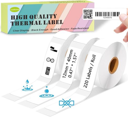 شريط ملصقات D30، [220 ملصق/لفة × 3] شريط ملصقات حراري 12 مم × 40 مم، إعادة تعبئة شريط صانع الملصقات 0.47 بوصة × 1.57 بوصة، ملصقات حرارية مقاومة للطقس ومقاومة للتمزق متوافقة مع Phomemo D30/A30، Nelko P21 in Kuwait