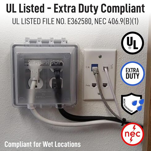 Sealproof 1-Gang Weatherproof Exterior In Use Outlet Cover and Box Kit - Metallic Electrical Outlet Box and UL Extra Duty, Lockable, In Use Outdoor Outlet Cover - Horizontal/Vertical Use in Saudi Arabia