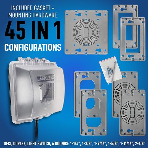 Sealproof 1-Gang Weatherproof Exterior In Use Outlet Cover and Box Kit - Metallic Electrical Outlet Box and UL Extra Duty, Lockable, In Use Outdoor Outlet Cover - Horizontal/Vertical Use in Saudi Arabia