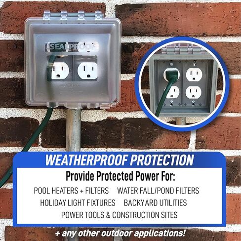 Sealproof 1-Gang Weatherproof Exterior In Use Outlet Cover and Box Kit - Metallic Electrical Outlet Box and UL Extra Duty, Lockable, In Use Outdoor Outlet Cover - Horizontal/Vertical Use in Saudi Arabia
