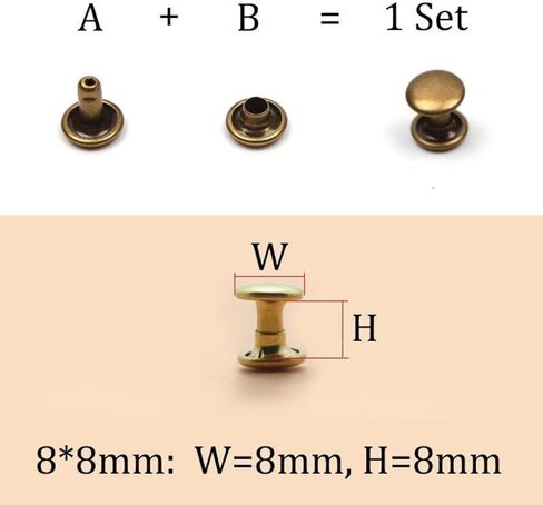 100 Sets 8mm x 8mm Double Round Rivets Button Studs Punk Spike for Leathercraft DIY Repair and Decoration Bronze in Saudi Arabia