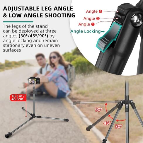 Extendable Tripod Aluminum, Portable Adjustable Light Stand with 1/4" Screw Phone Holder & Remote, Ball Head Camera Phone Tripod for Camera iPhone Video Light Smartphone, Lightweight for Travel in Kuwait