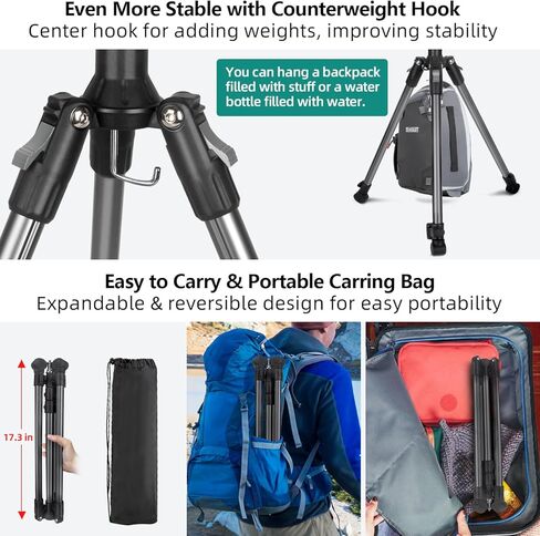 Extendable Tripod Aluminum, Portable Adjustable Light Stand with 1/4" Screw Phone Holder & Remote, Ball Head Camera Phone Tripod for Camera iPhone Video Light Smartphone, Lightweight for Travel in Kuwait