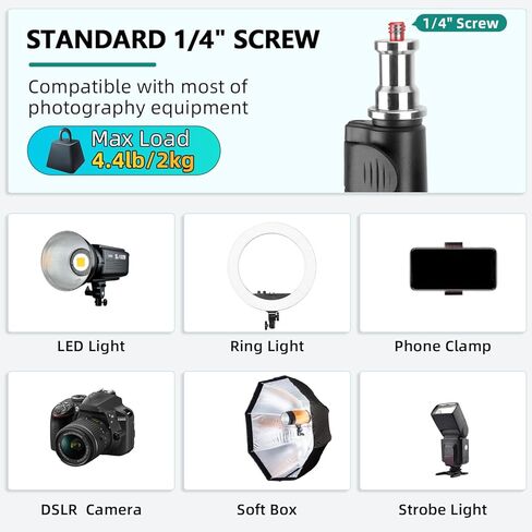 Extendable Tripod Aluminum, Portable Adjustable Light Stand with 1/4" Screw Phone Holder & Remote, Ball Head Camera Phone Tripod for Camera iPhone Video Light Smartphone, Lightweight for Travel in Kuwait